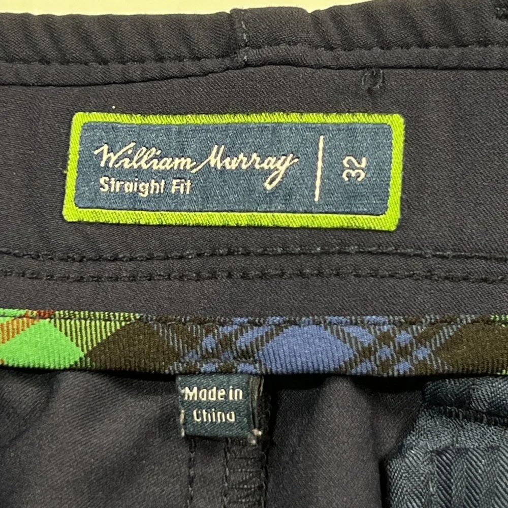 William Bill Murray Golf Pants Mens 32 x 27 Blue Nylon Blend‎ Straight Chino